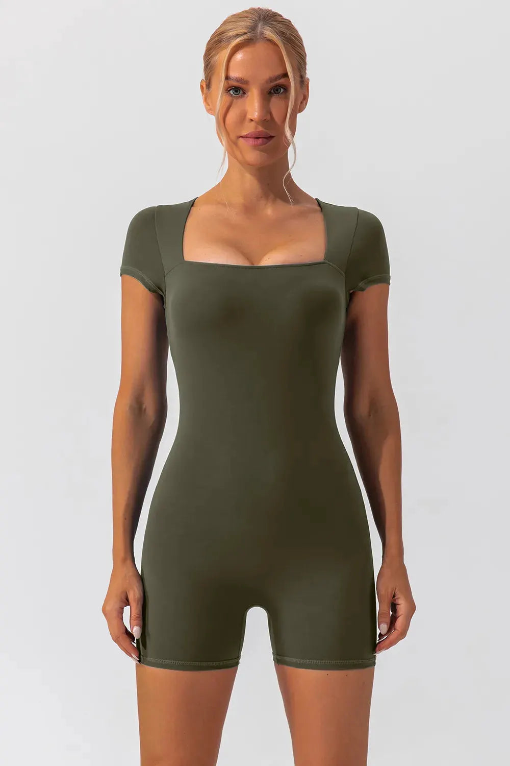 Square Neck Cap Sleeve Active Romper by Partner Label