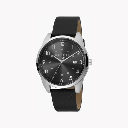 Esprit Men's Stainless Steel Black Leather Watch, Black Dial | ES1G212L0025 by ESPRIT