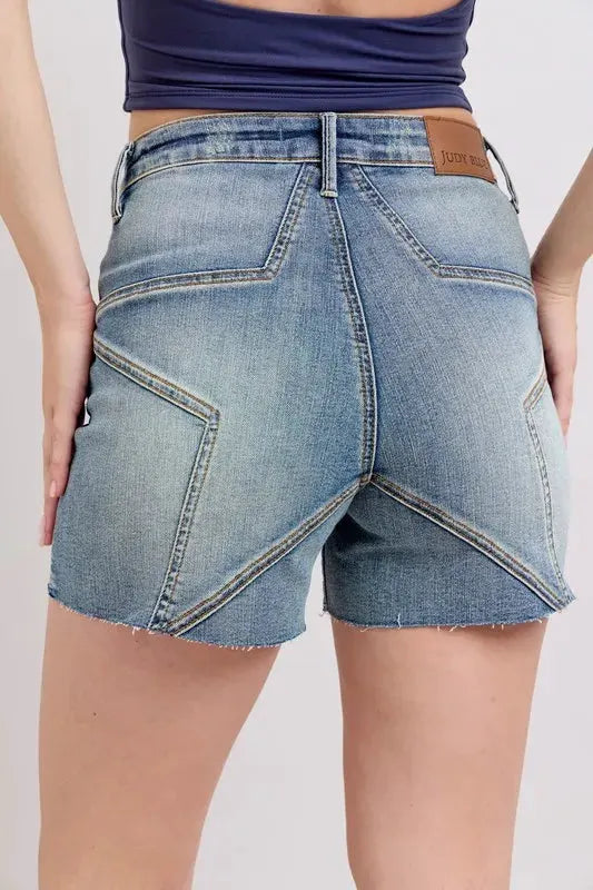 Judy Blue Full Size High Waist Star Seam Detail Denim Shorts Plus Size by Judy Blue