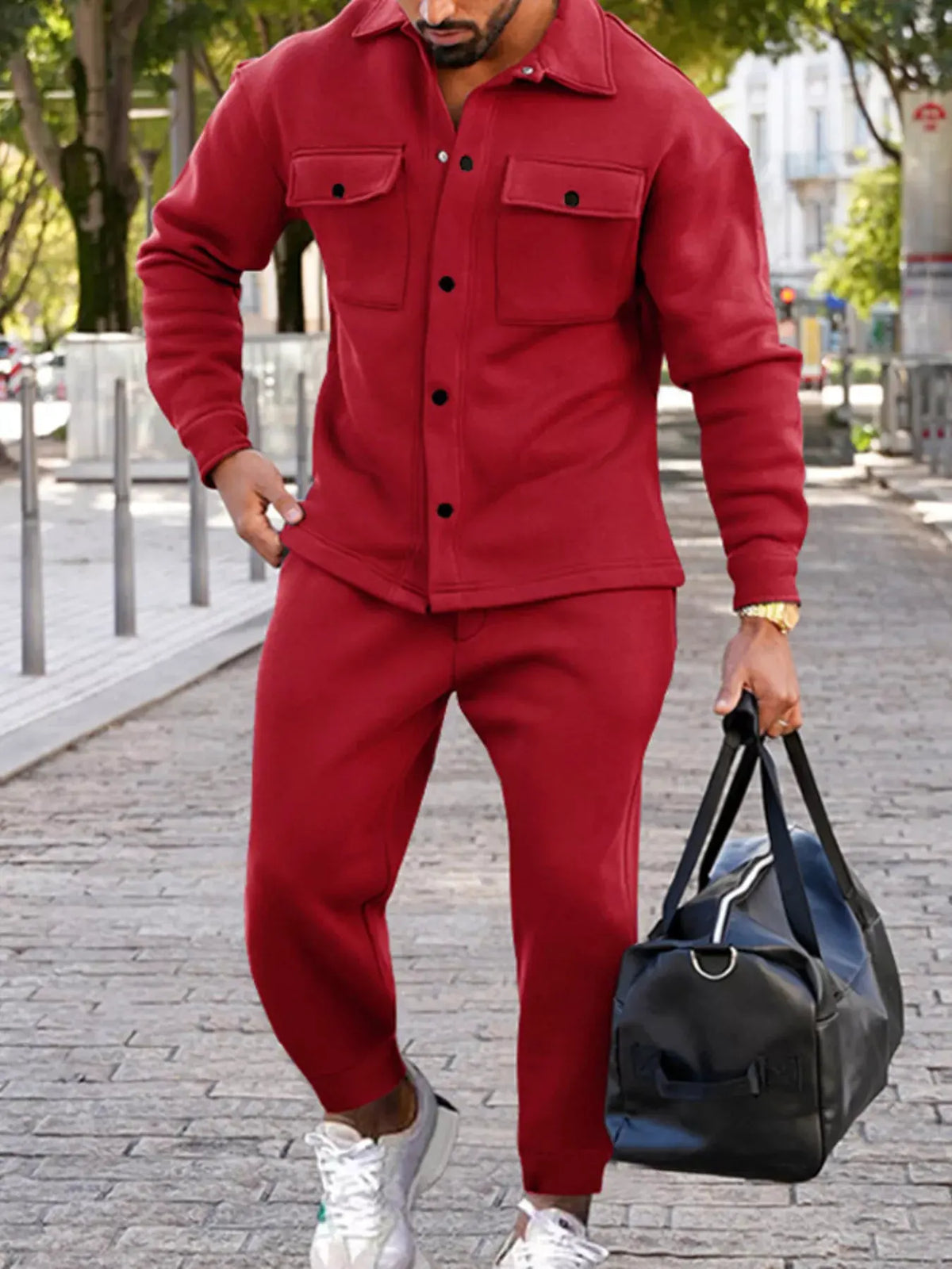 Men's Full Size Long-Sleeve Shirt and Joggers Set Plus Size by Partner Label