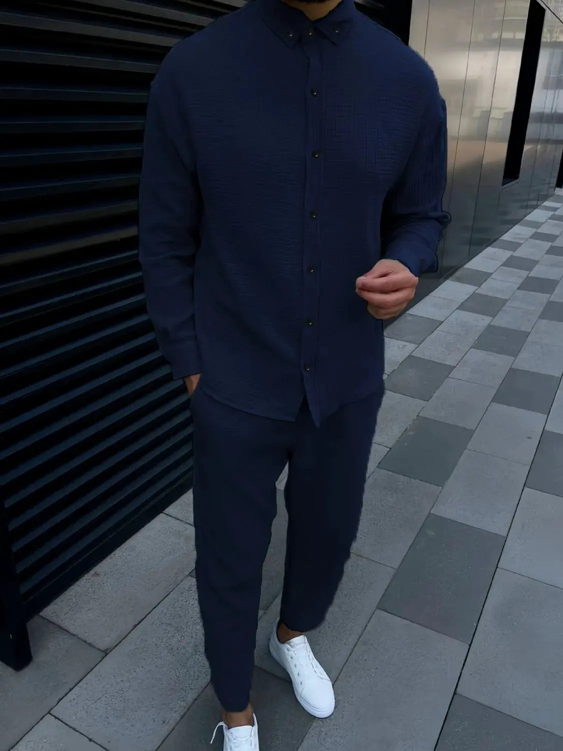 Men's Button Down Long Sleeve Shirt and Pants Set by Trendsi