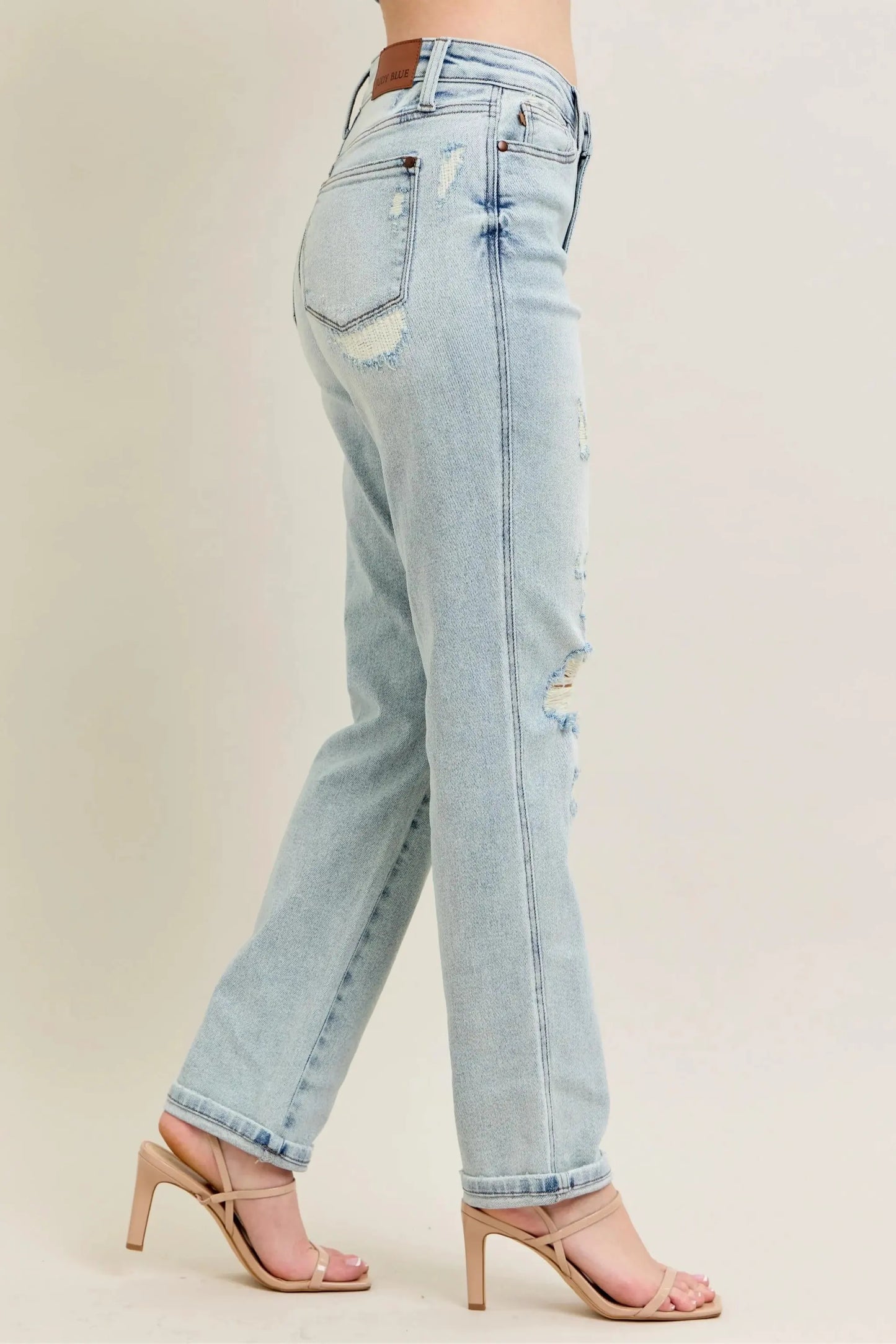 Judy Blue Full Size Mr Repair Stitch Detail Destroy Single Cuff Bf Jeans Plus Size by Judy Blue