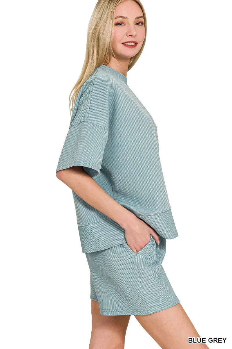 Zenana Ribbed Round Neck Waist Banded Tee & Shorts Set by Zenana