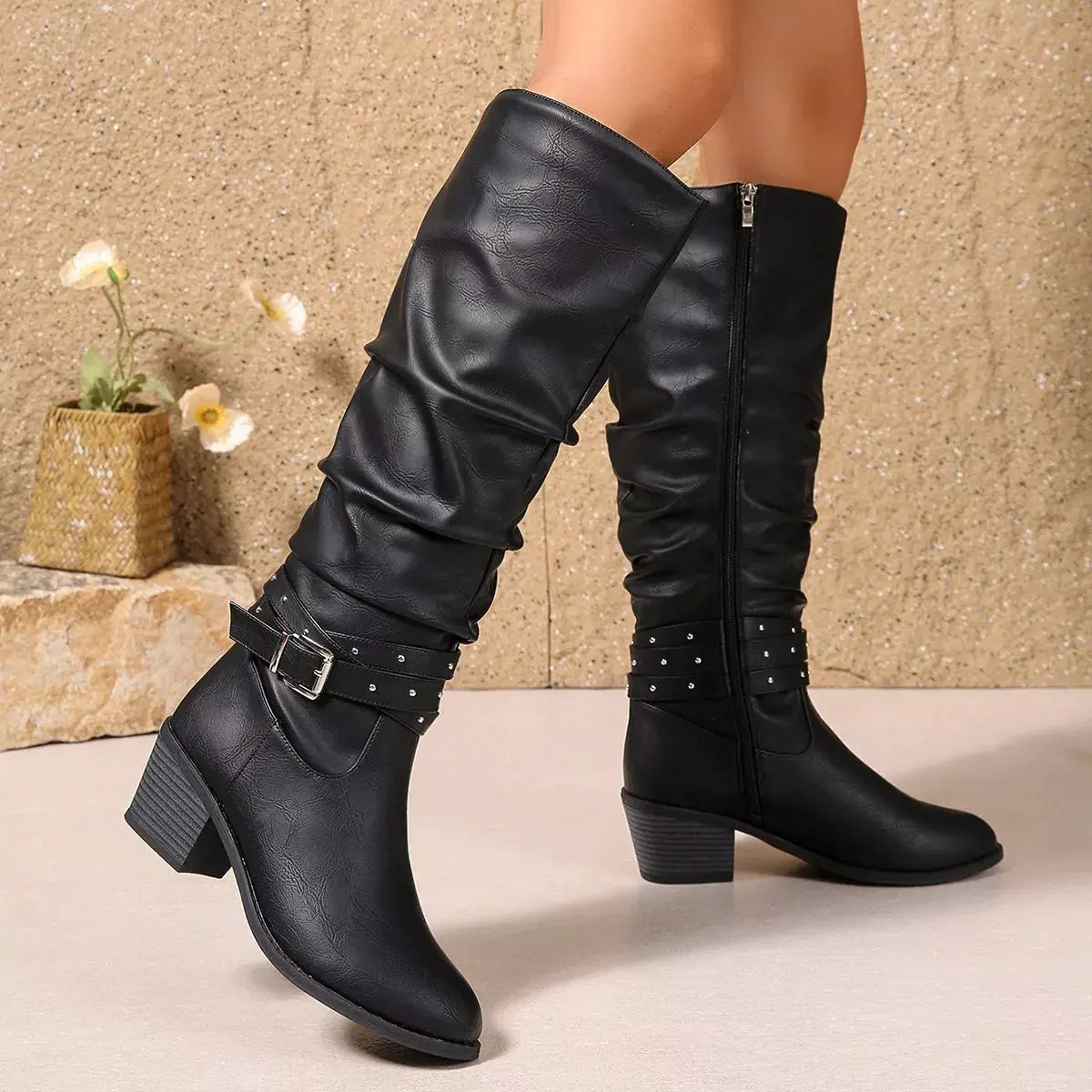 Round Toe Block Heels Boots by Partner Label