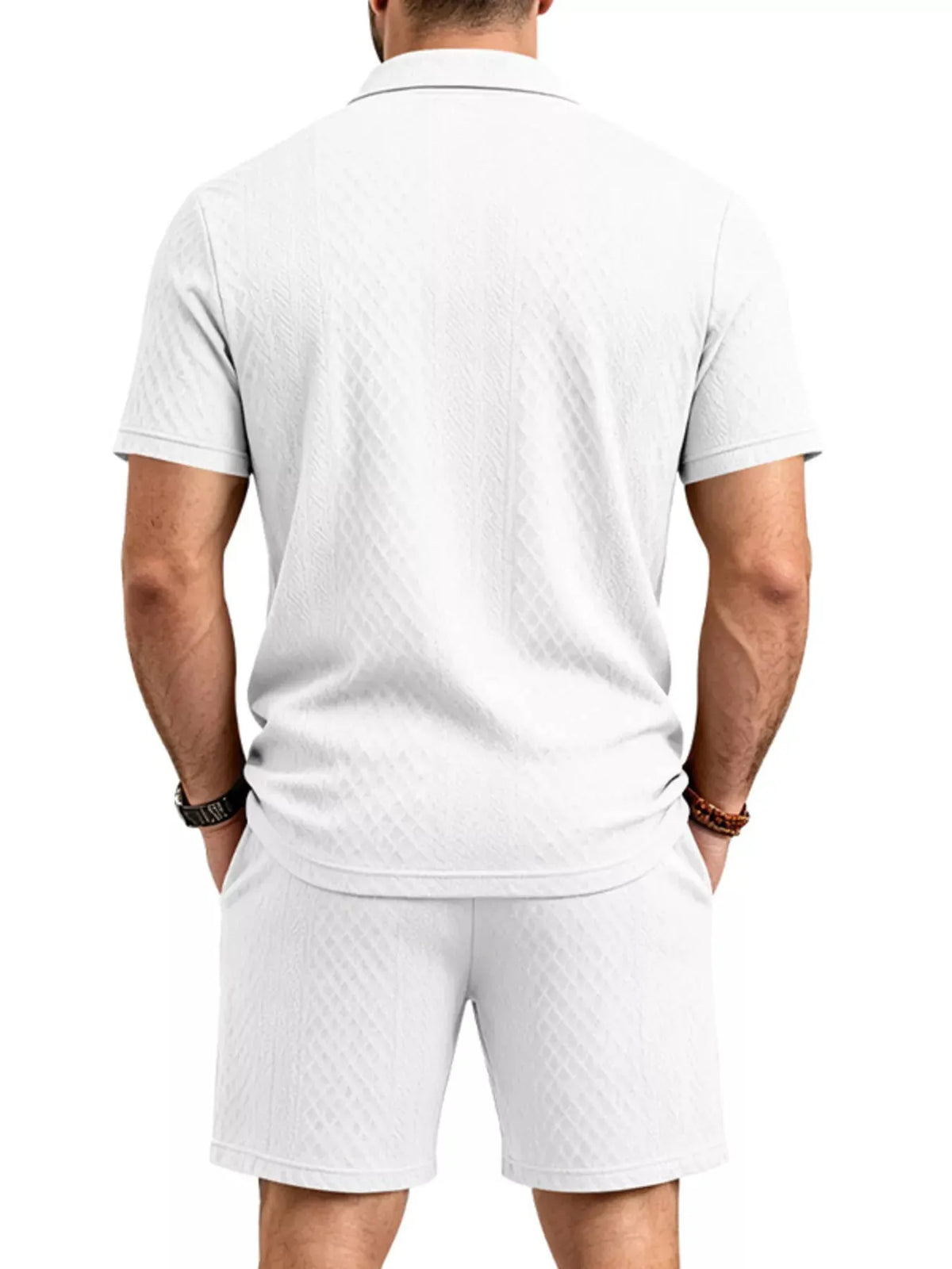 Men's Full Size Textured Short Sleeve Polo and Shorts Set Plus Size by POL