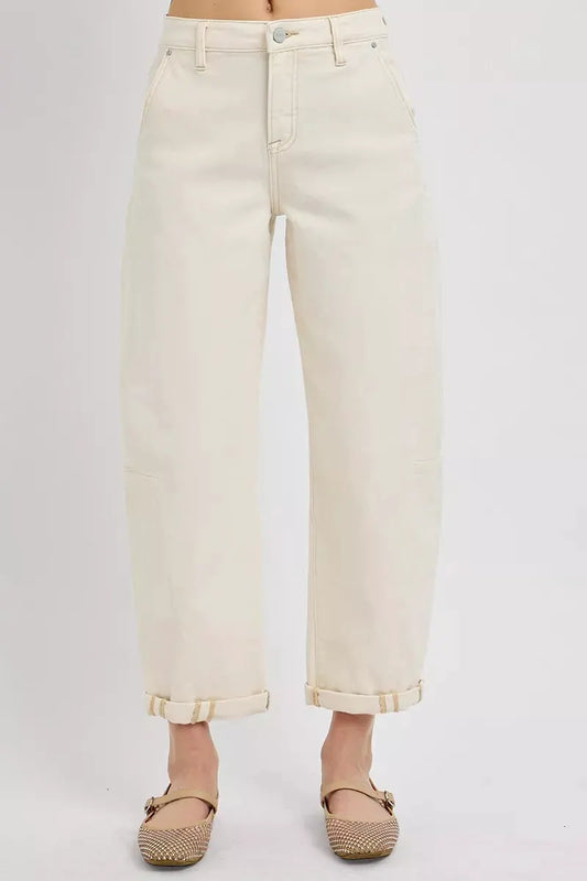 RISEN High Rise Relaxed Barrel Cuffed Jeans by RISEN