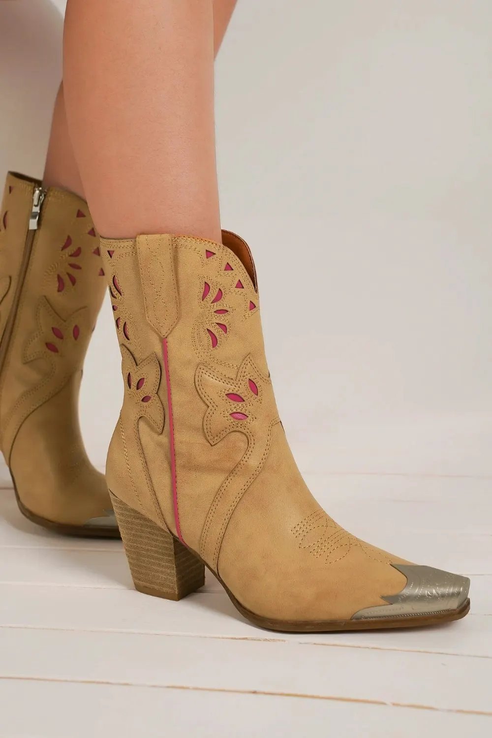 Beast Fashion Cut-Out Floral Embroidery Boots by Beast Fashion