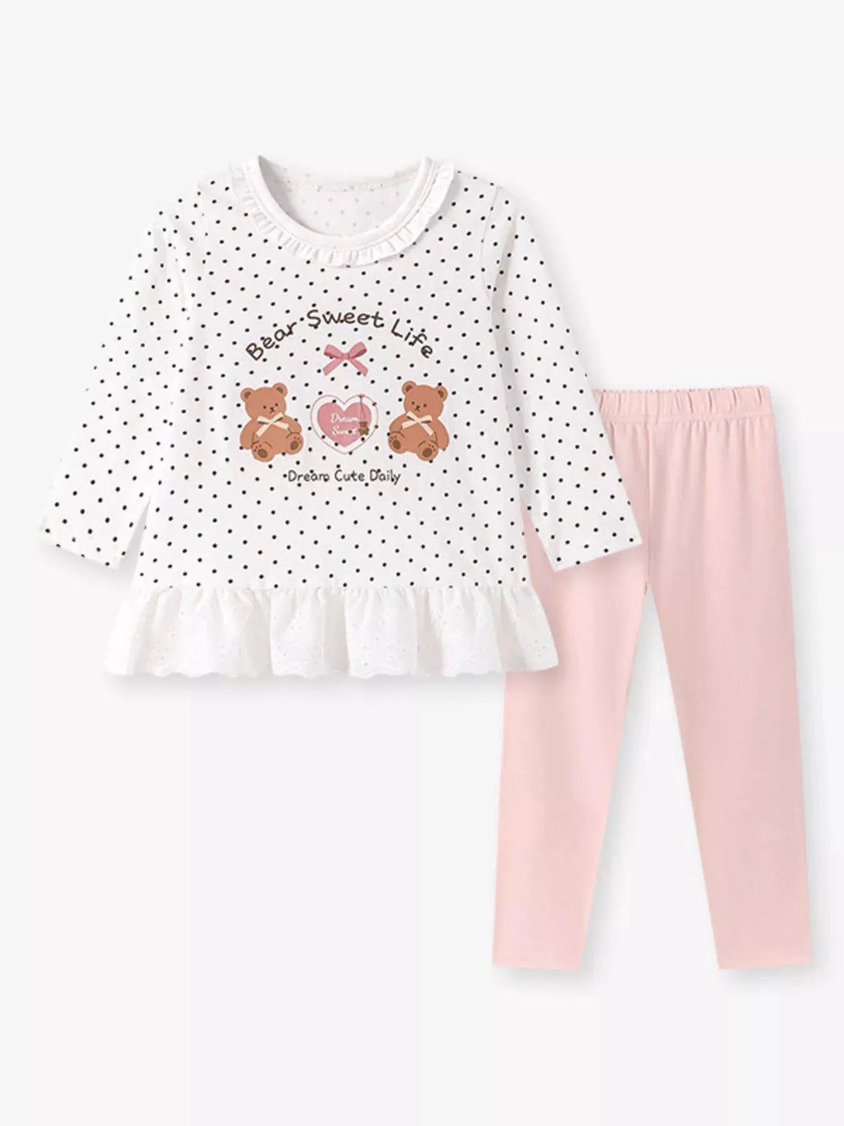 Children's Polka Dot Bear Long-Sleeve Top and Leggings Set by Trendsi