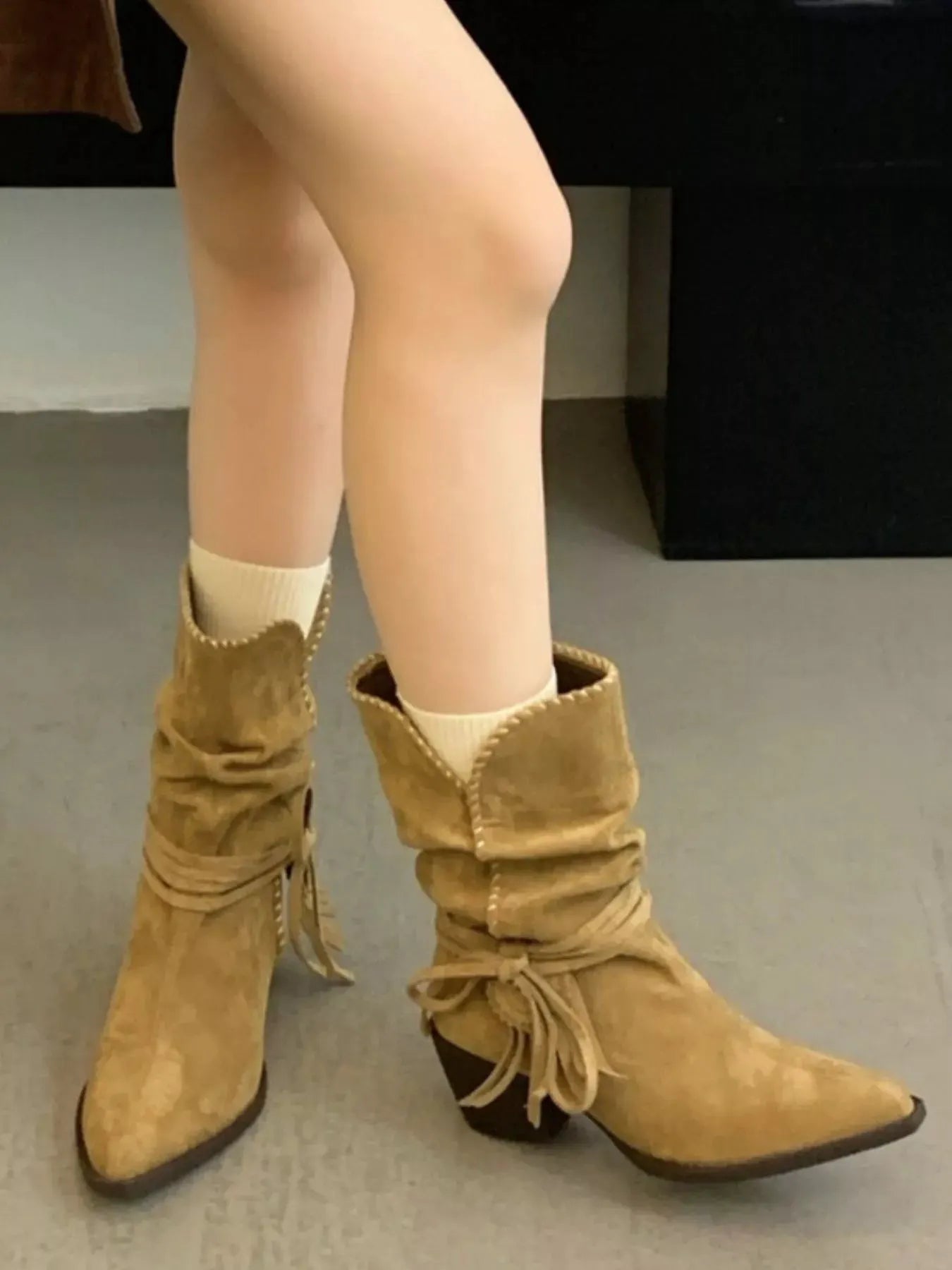 Point Toe Block Heels Boots by Partner Label
