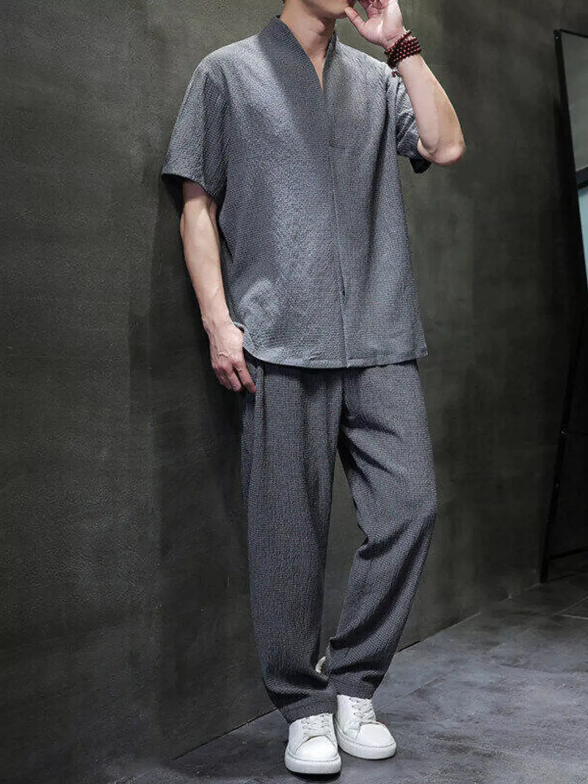 Men's Plus Size Casual Short Sleeve Top and Pants Set by Trendsi