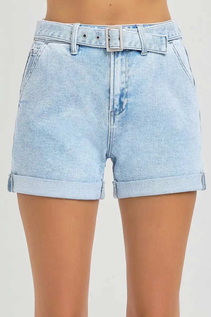 RISEN Full Size High Rise Belted Roll Up Shorts Plus Size by RISEN