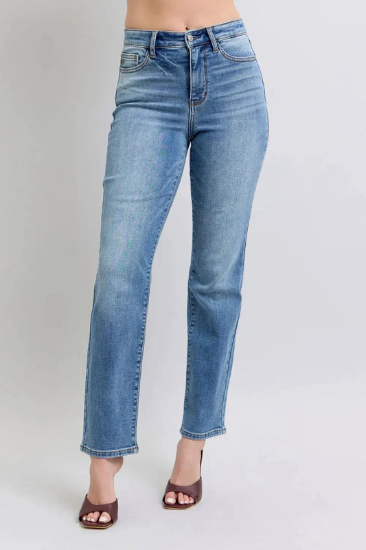 Judy Blue Full Size Run Vintage Wash Thermal Straight Jeans by Judy Blue