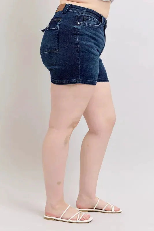 Judy Blue Full Size High Waist Back Flap Pocket Denim Shorts Plus Size by Judy Blue