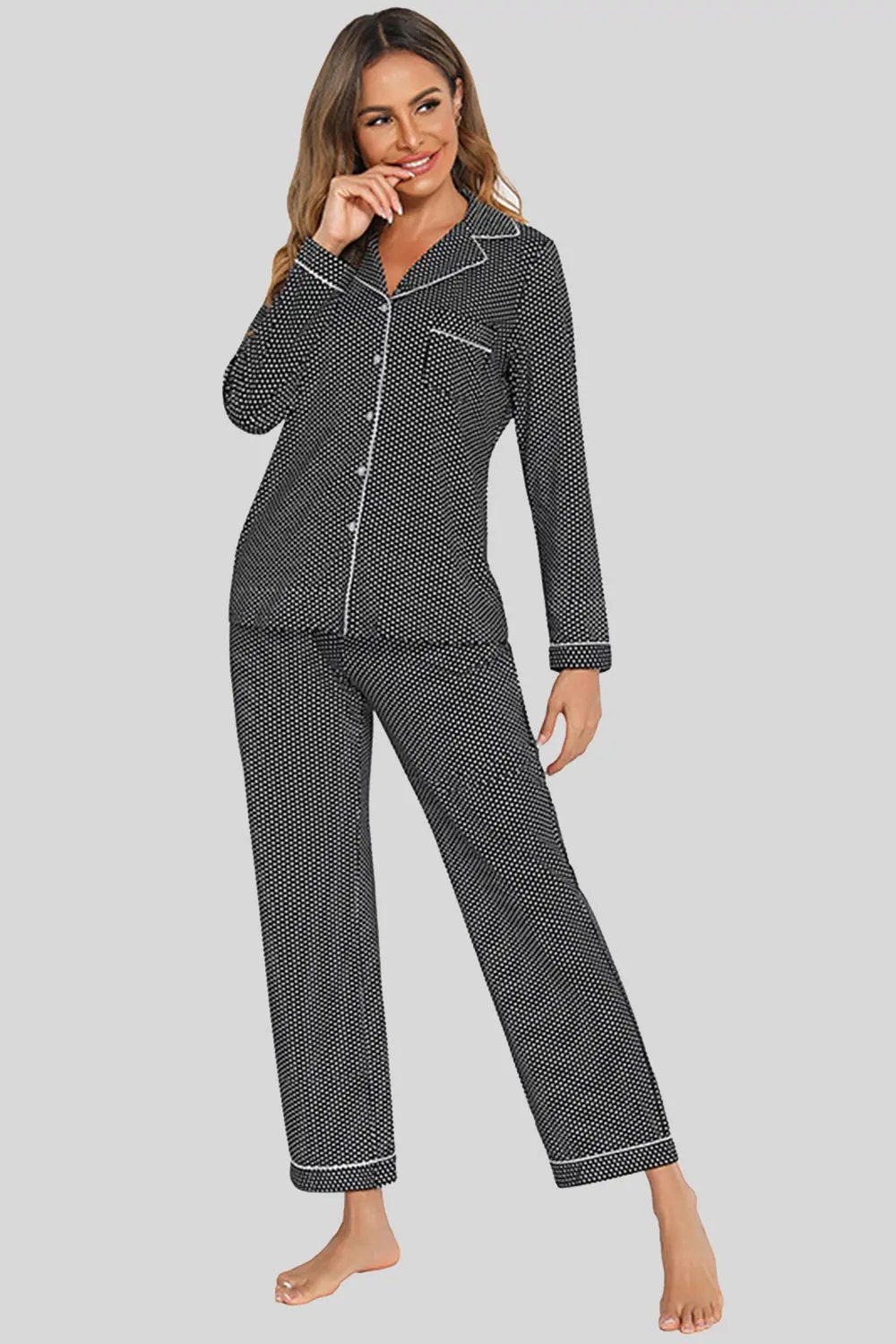 Collared Neck Loungewear Set with Pocket by Partner Label