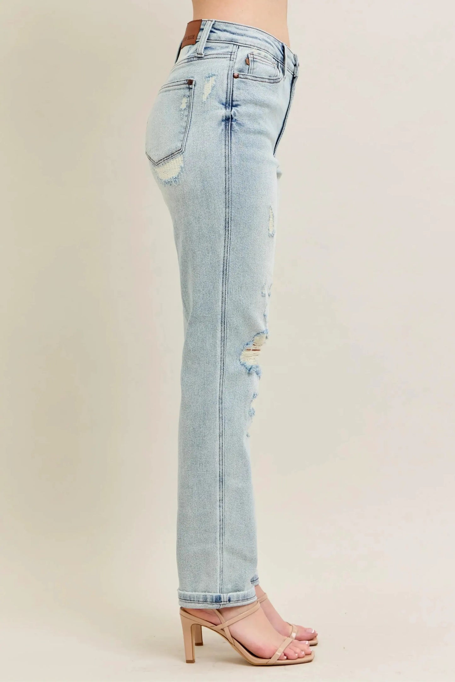 Judy Blue Full Size Mr Repair Stitch Detail Destroy Single Cuff Bf Jeans Plus Size by Judy Blue