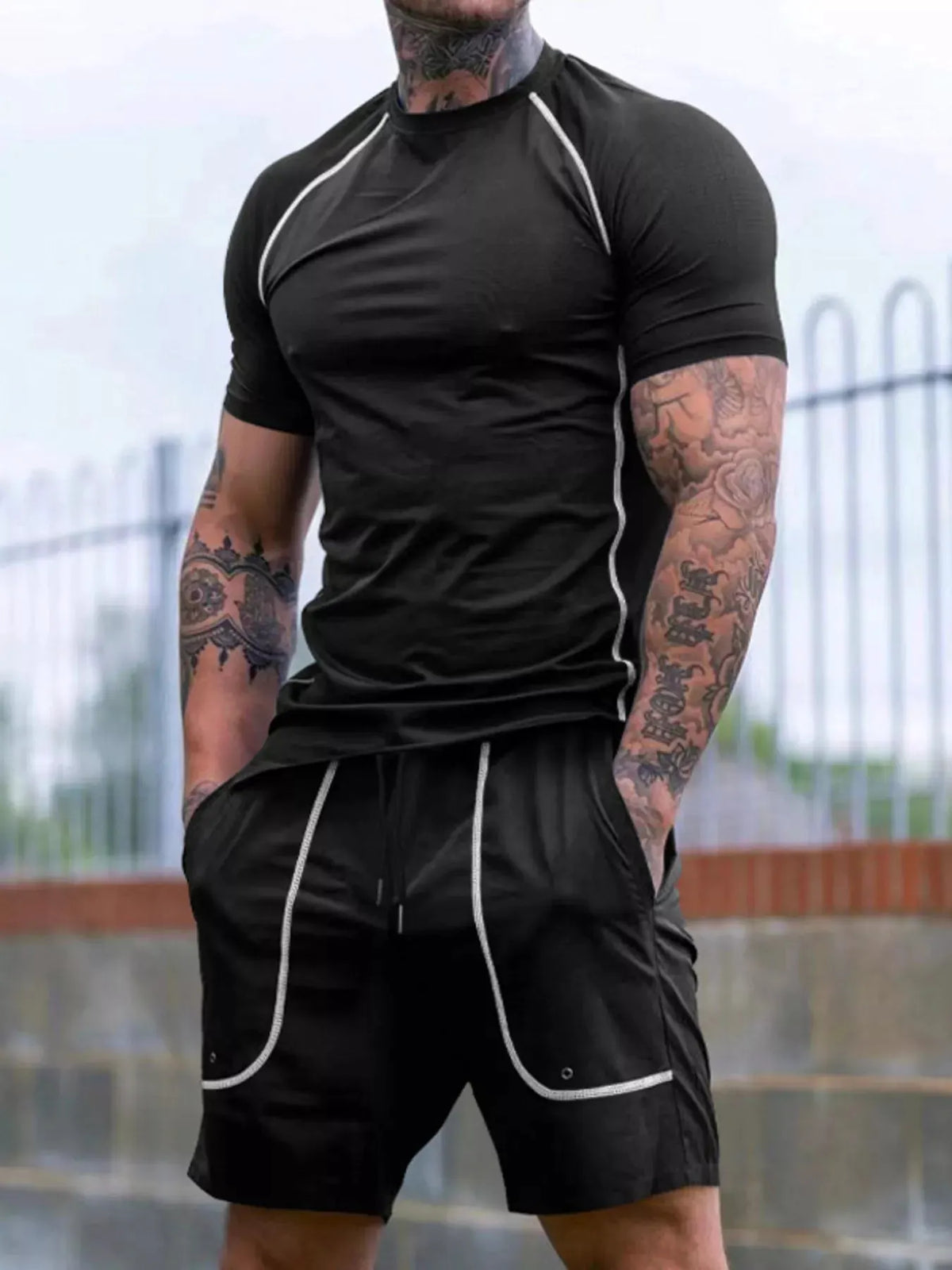 Men's Full Size Casual Short Sleeve T-Shirt and Shorts Set Plus Size by Trendsi