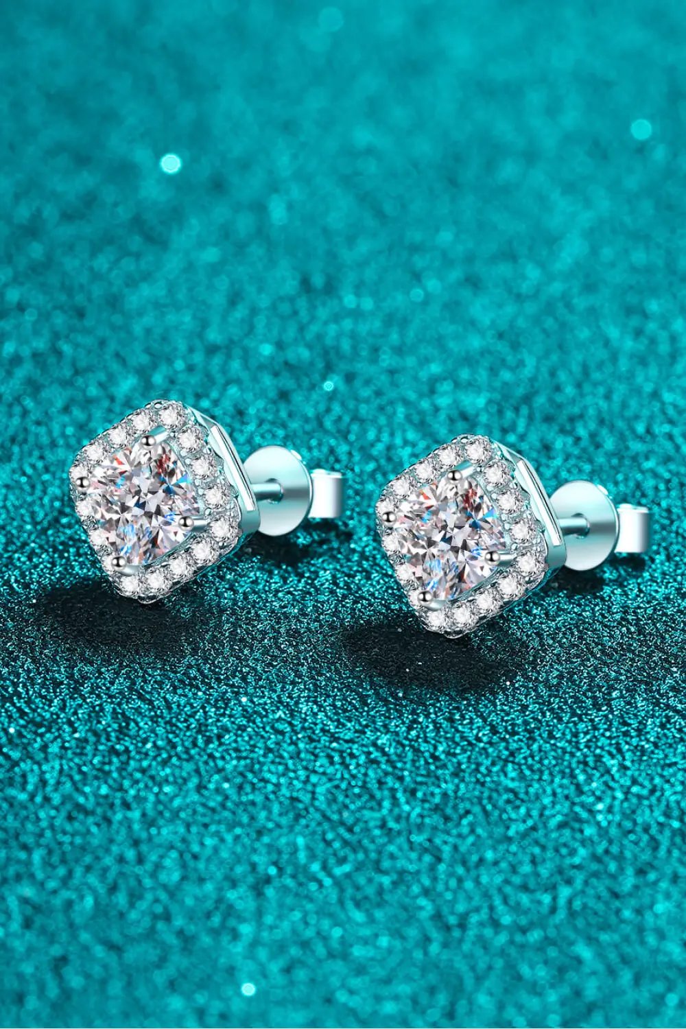 925 Sterling Silver Inlaid 2 Carat Moissanite Square Stud Earrings by Partner Label