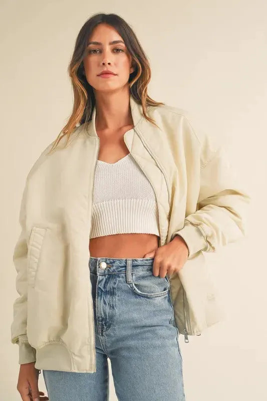MABLE Back Ruched Utiltiy Bomber Jacket by MABLE