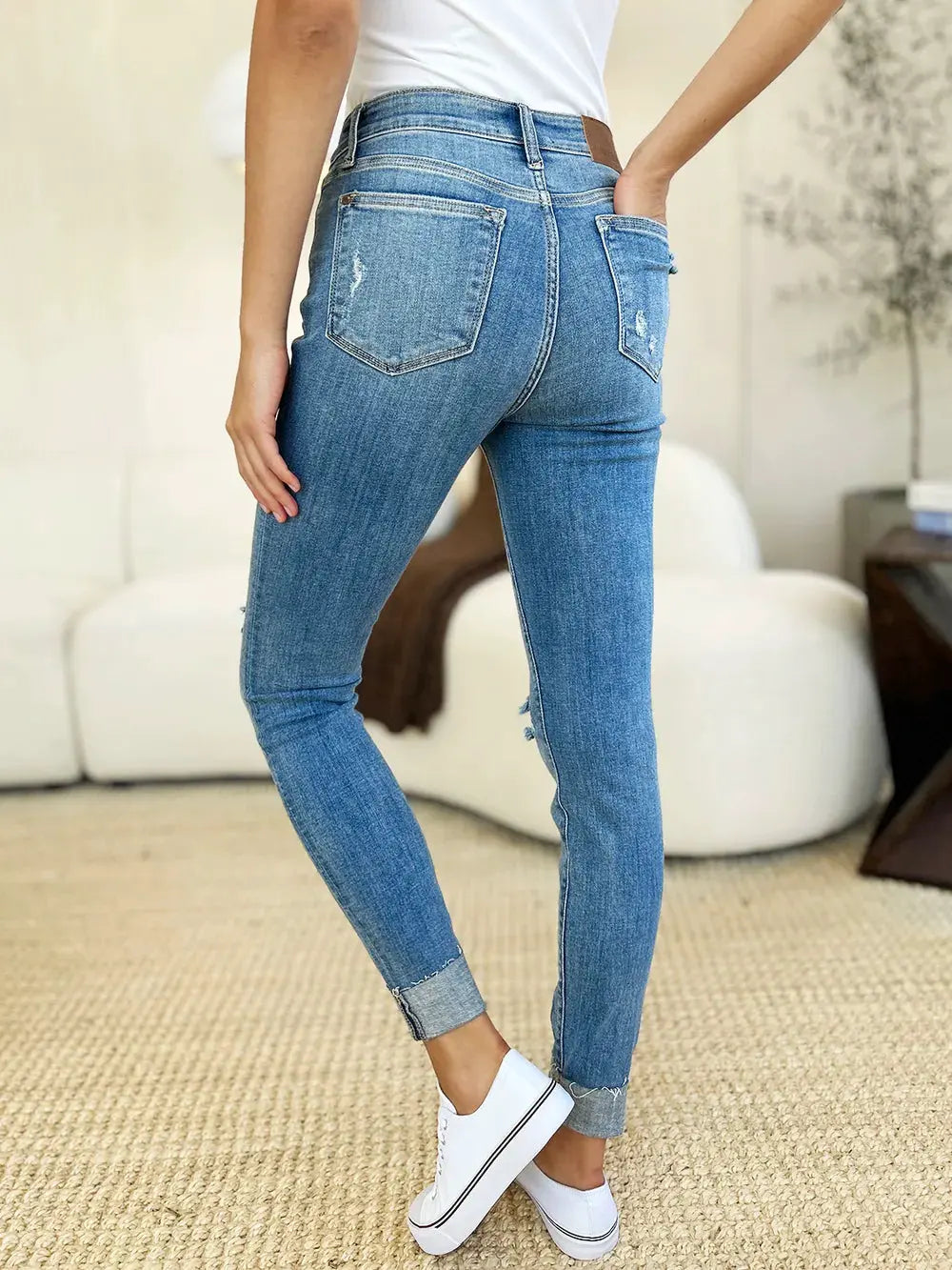 Judy Blue Full Size Mid Rise Destroy & Cuff Skinny Jeans by Judy Blue
