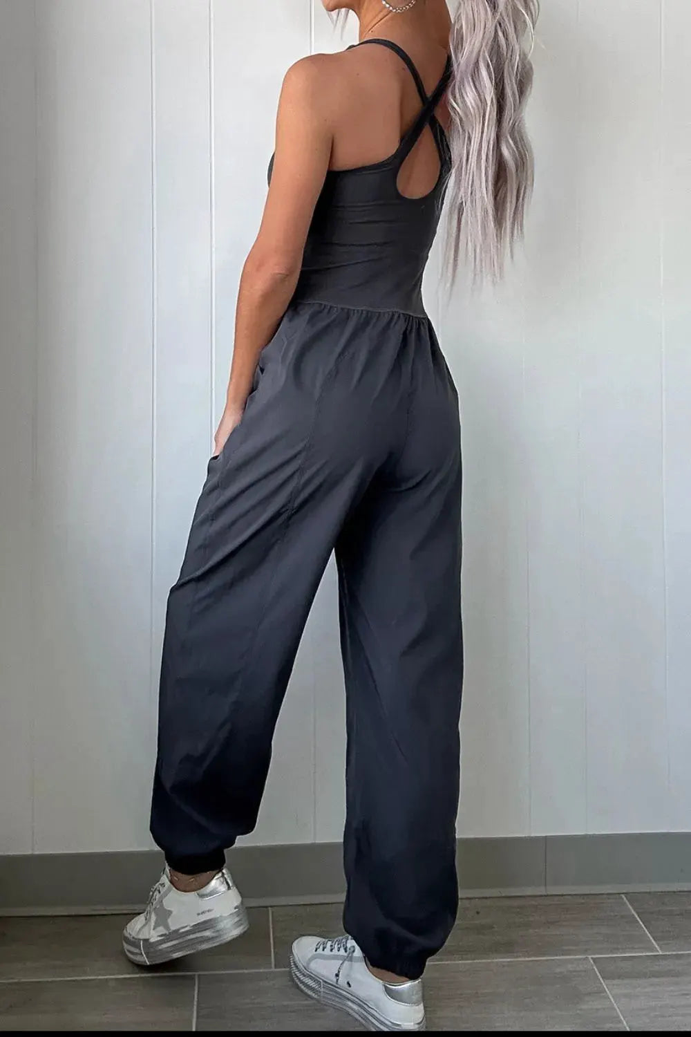 Cutout Square Neck Wide Strap Active Jumpsuit by Partner Label