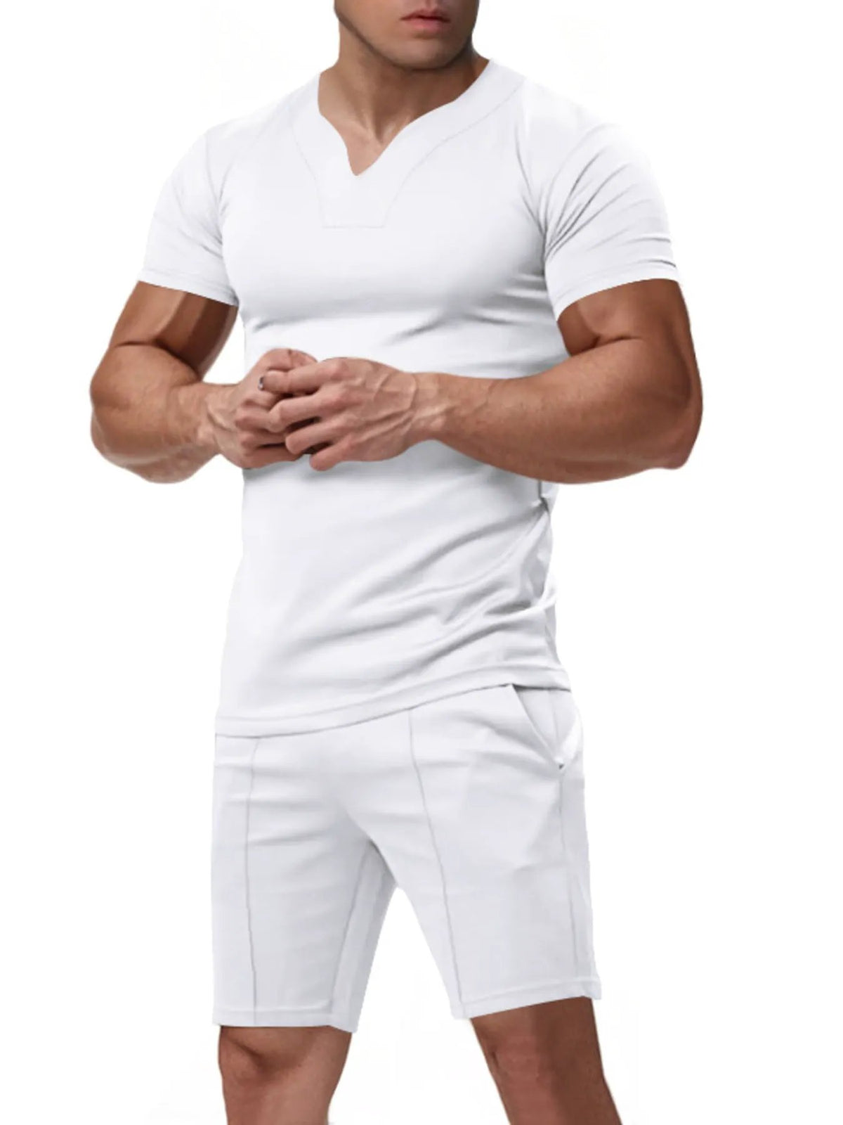 Men's Full Size V-Neck Short Sleeve T-Shirt and Shorts Set Plus Size by Trendsi