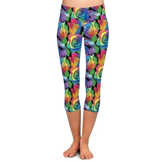 Brand New Colorful Flower Print High Waist Leggings Fashion Plus Size Women by Vimost Shop