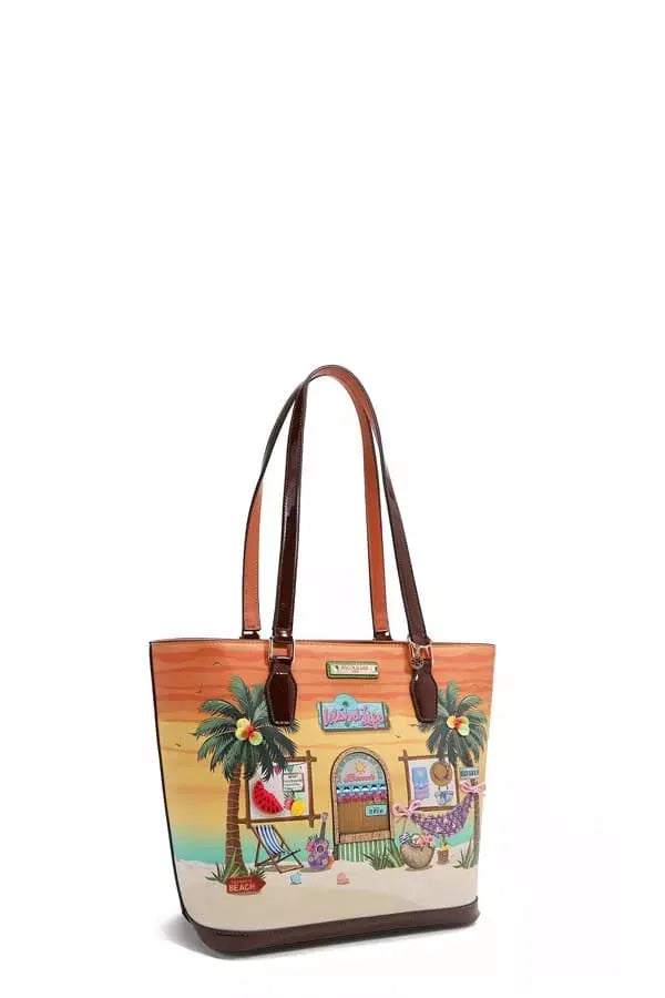 Nicole Lee USA Tropical Beach House Print Shopper Bag by Nicole Lee USA