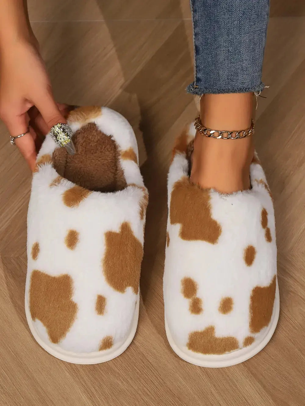 Animal Print Faux Fur Slippers by Partner Label