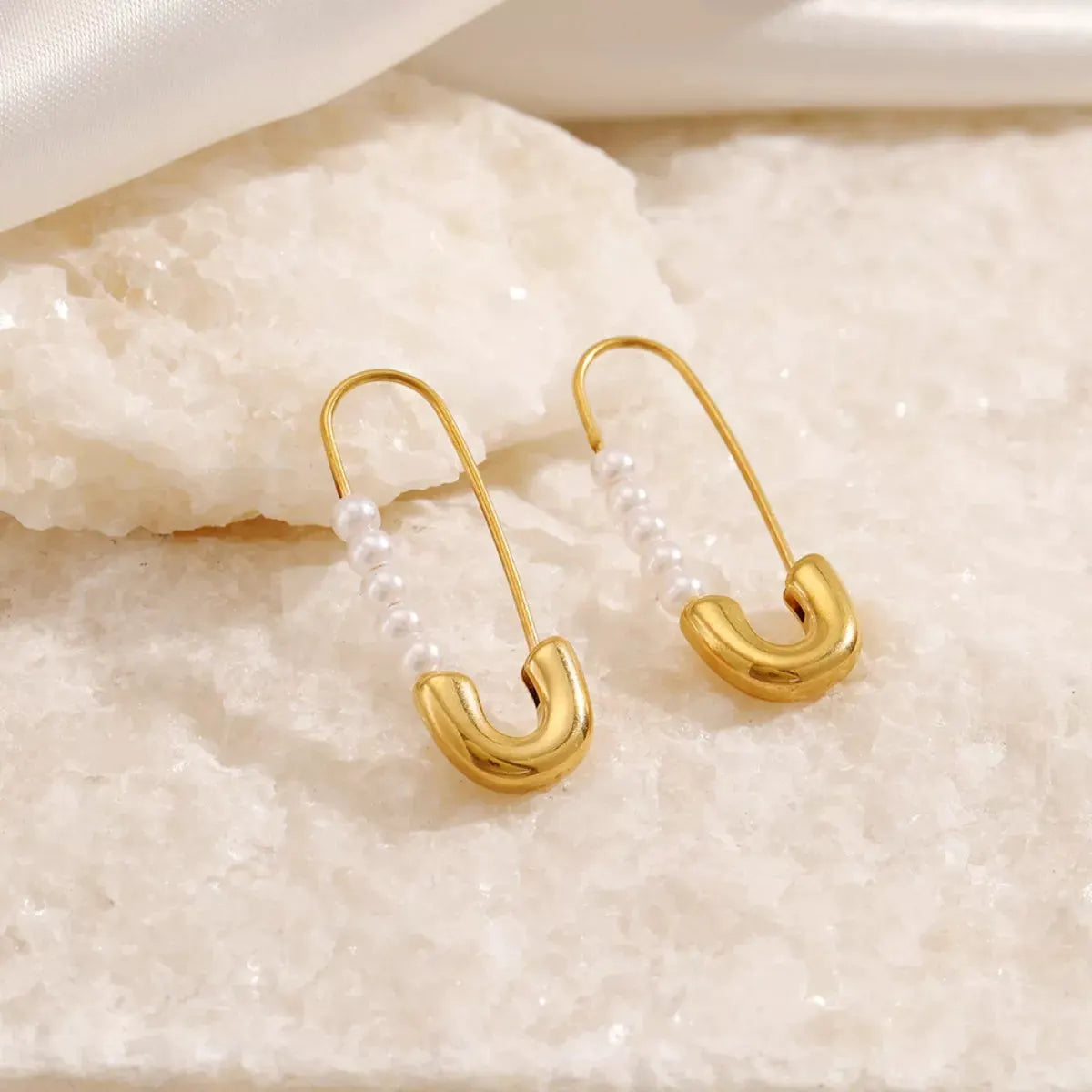 Safety Pin Pearl Accent Earrings by Partner Label