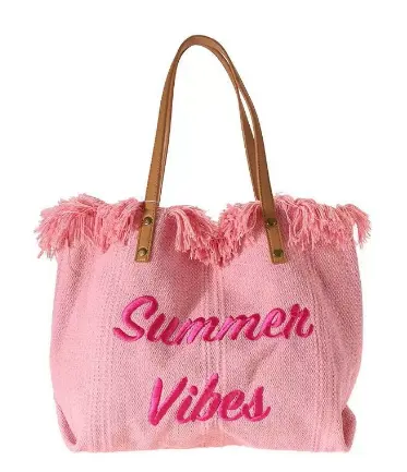 Large capacity canvas tote bag with embroidered letters, handbag for women, woven beach bag, shoulder bag by Dropsure