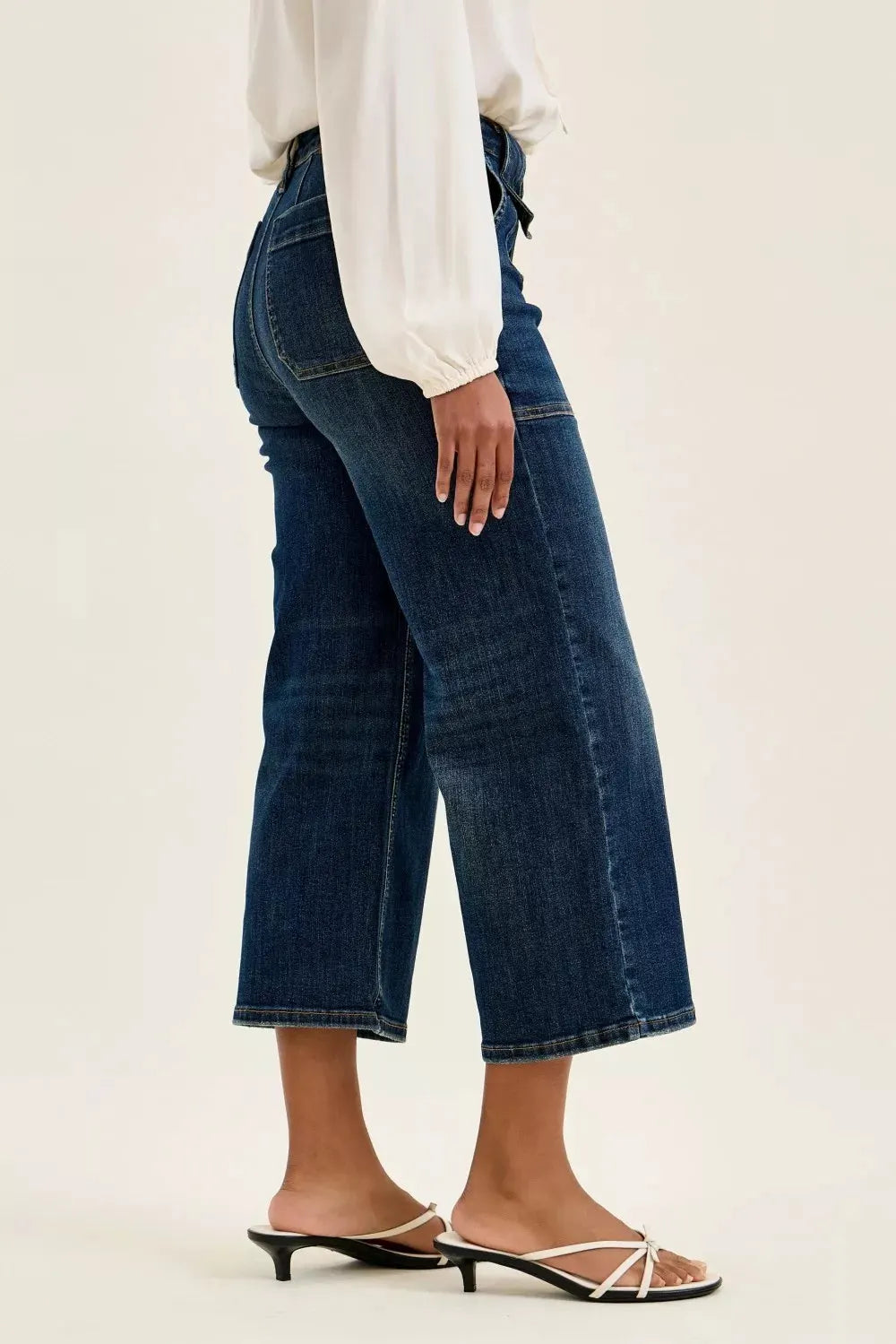 Judy Blue High Waist Wide Crop Utility Jeans with Patch Pocket by Judy Blue
