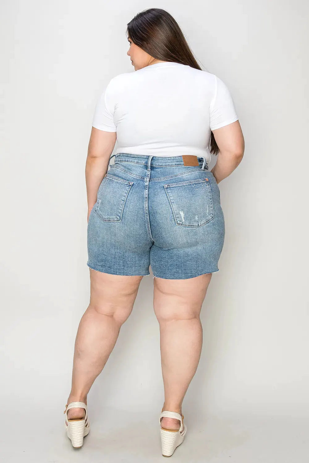 Judy Blue Full Size High Waist Raw Hem Denim Shorts by Judy Blue