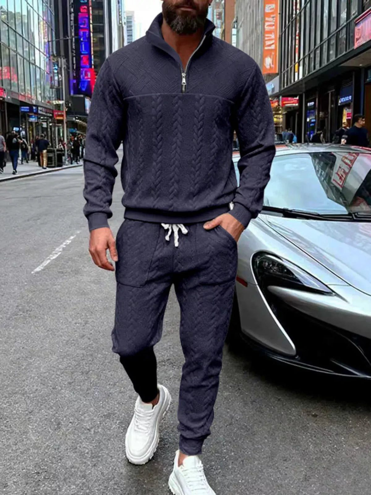 Men's Full Size Quarter-Zip Top and Pants Set Plus Size by Trendsi