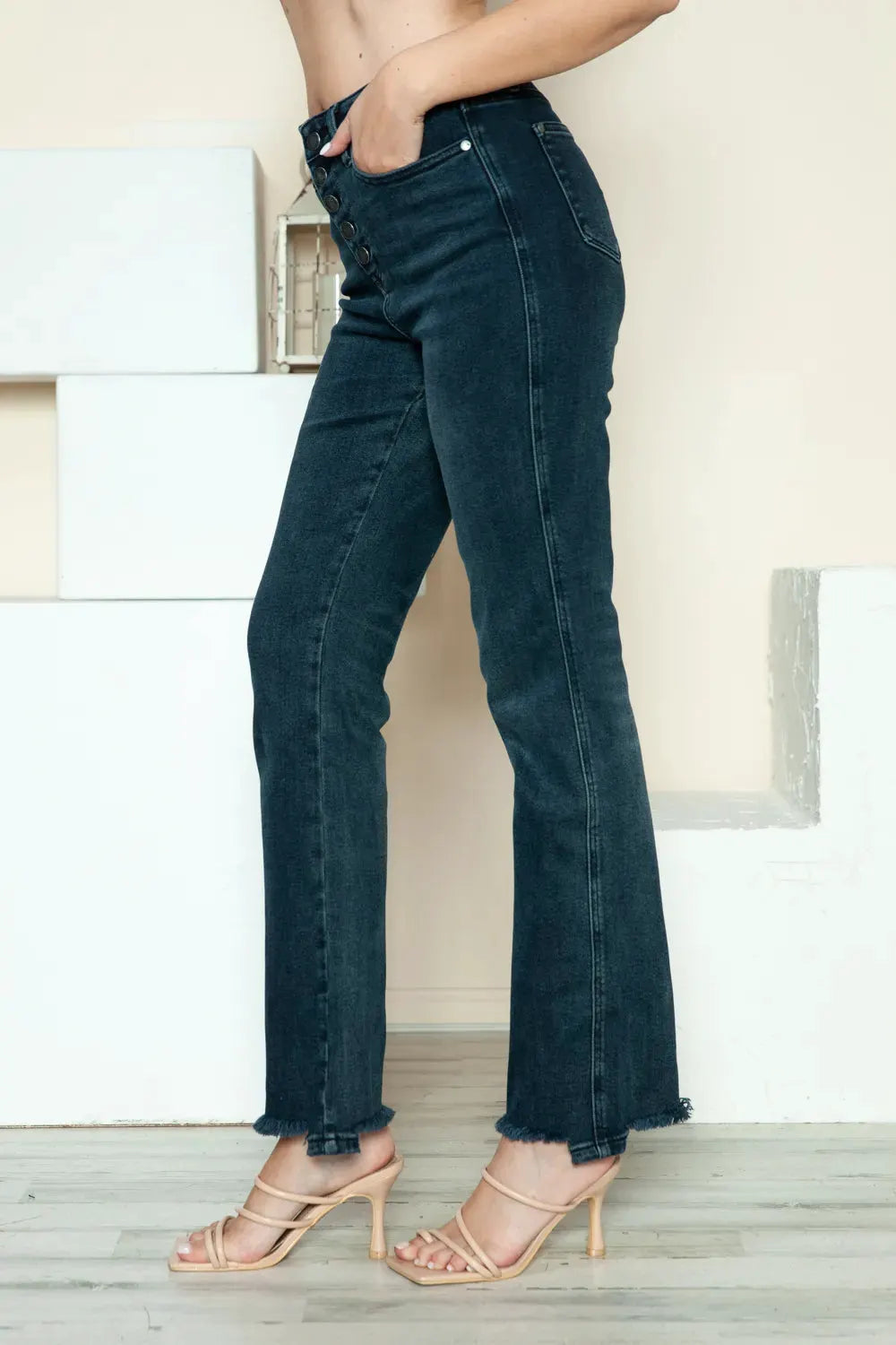 Judy Blue Full Size Button Fly Hem Destroy Straight Jeans by Judy Blue