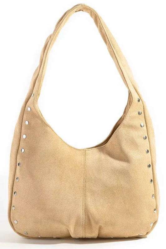 Fame Faux Suede Studded Trim Hobo Bag by Fame