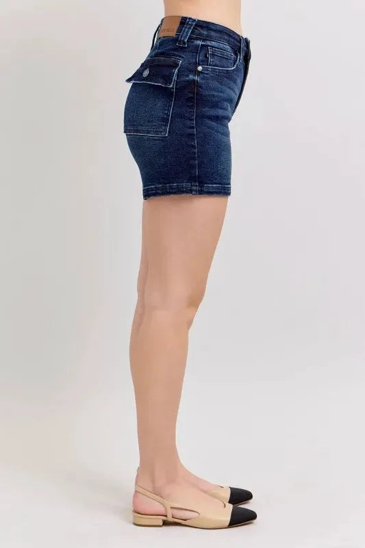 Judy Blue Full Size High Waist Back Flap Pocket Denim Shorts Plus Size by Judy Blue