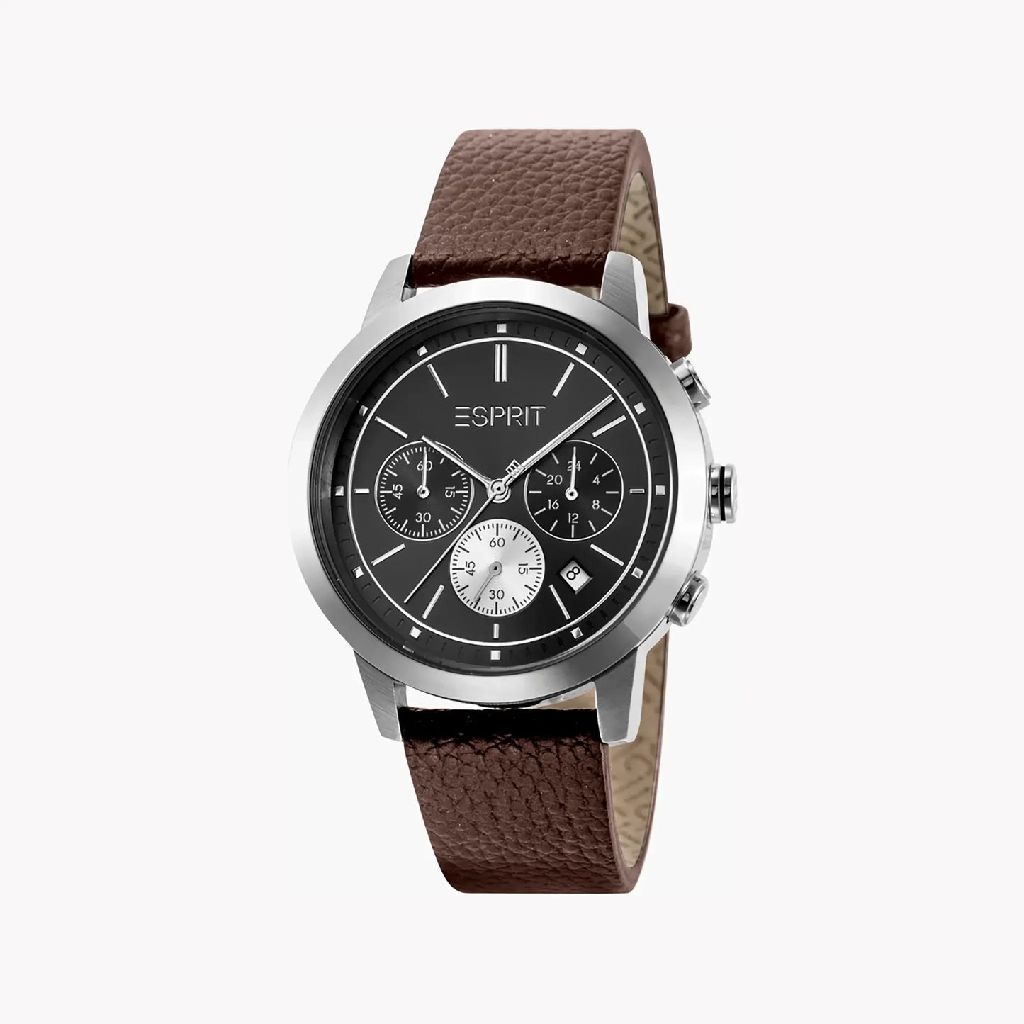Esprit Men's Brown Leather Watch, Black Dial | Es1g081m0015 by ESPRIT