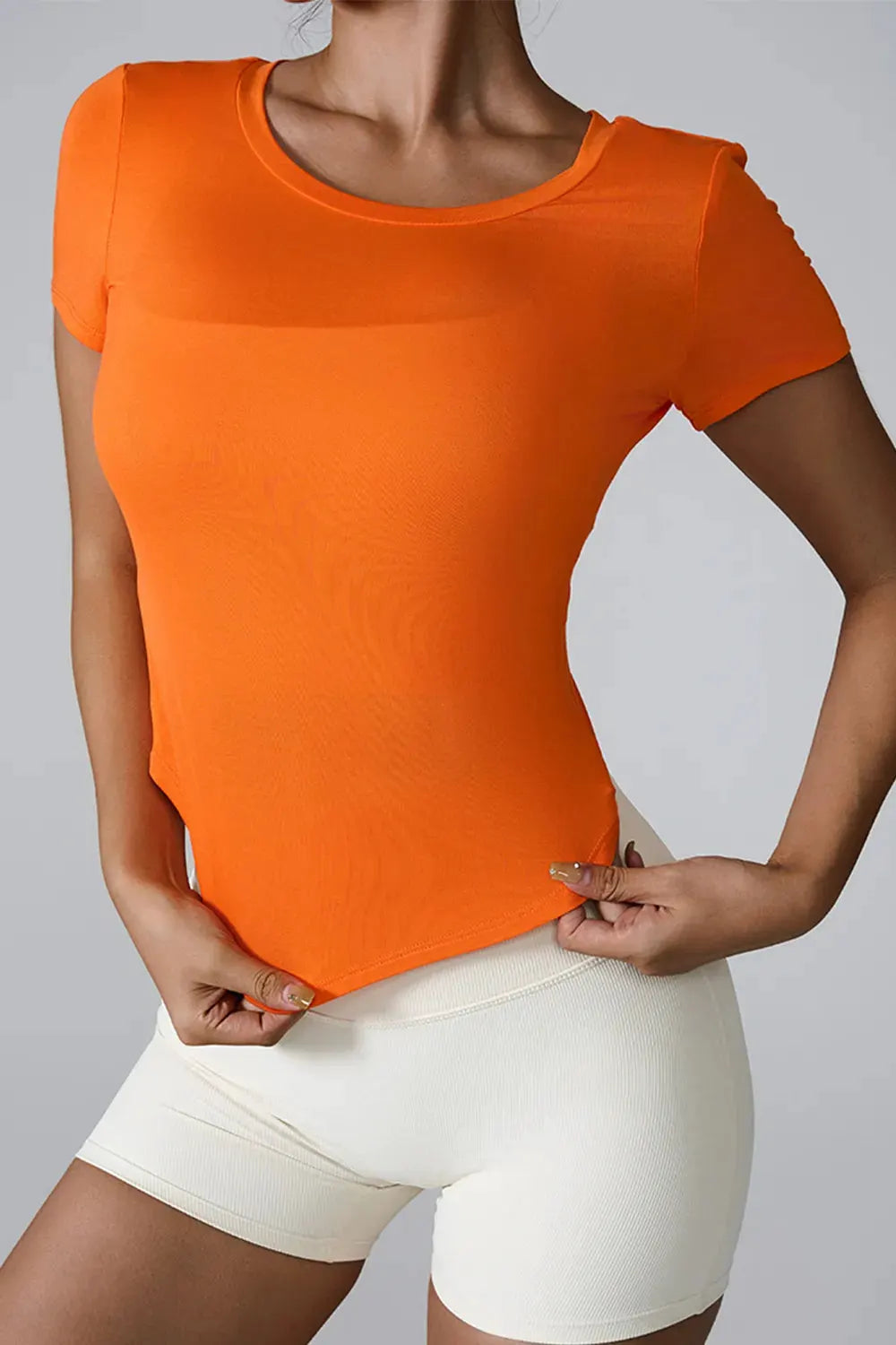 Cutout Round Neck Short Sleeve Active T-Shirt by Partner Label