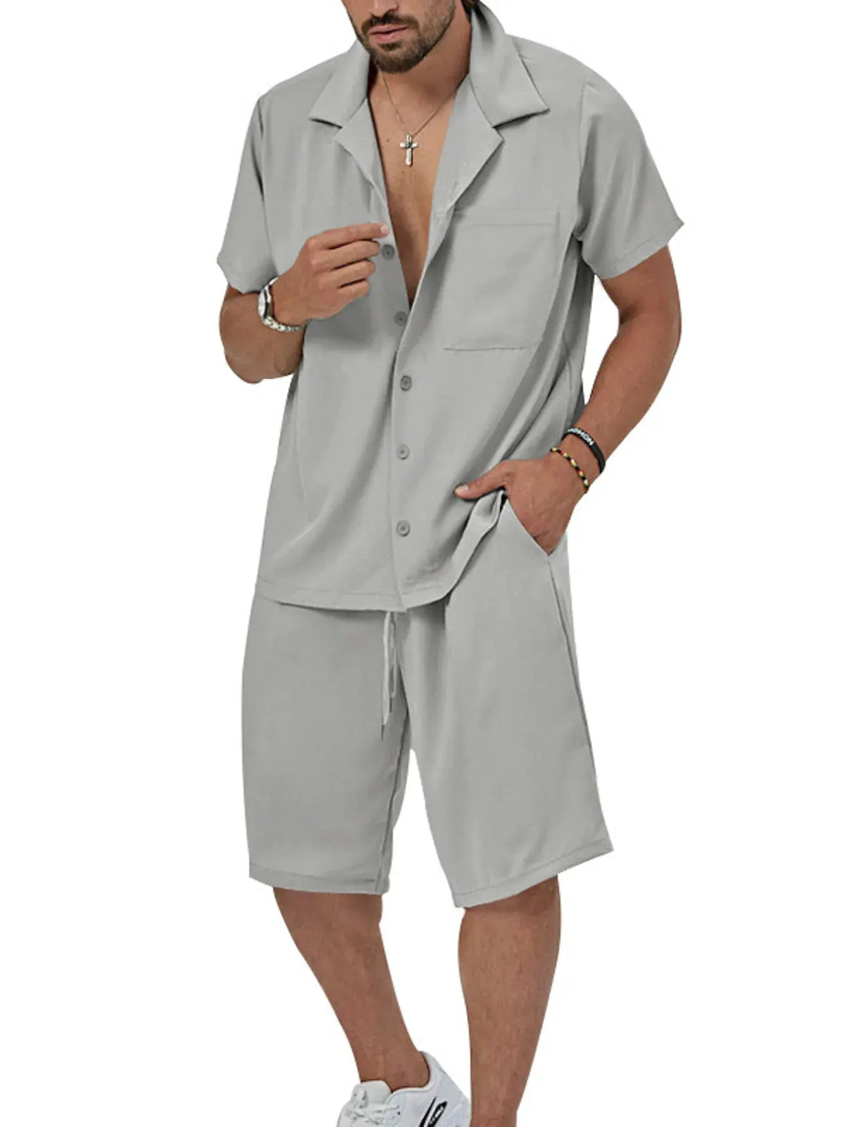 Men's Plus Size Button Up Short Sleeve Shirt and Shorts Set by Trendsi