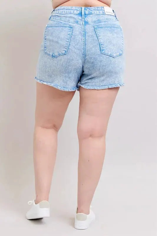 Judy Blue Full Size Mid Rise Garment Dyed Denim Shorts Plus Size by Judy Blue