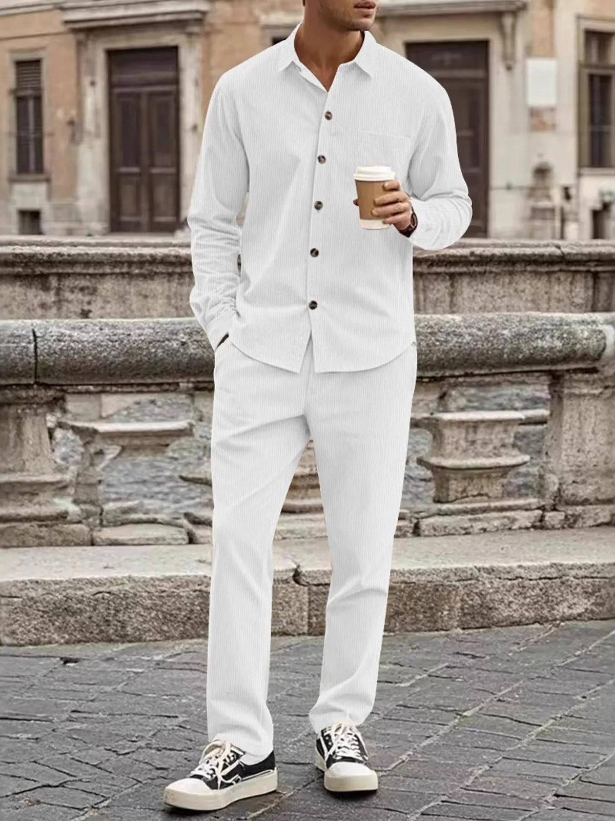 Men's Full Size Button Up Long Sleeve Shirt and Pants Set Plus Size by Trendsi
