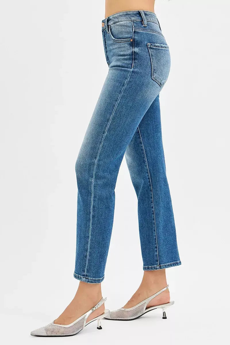 RISEN Tummy Control High Rise Crop Straight Jeans by RISEN