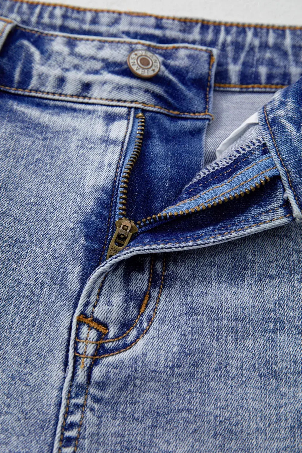 Pearl Studded Pockets Raw Hem Denim Shorts by Partner Label