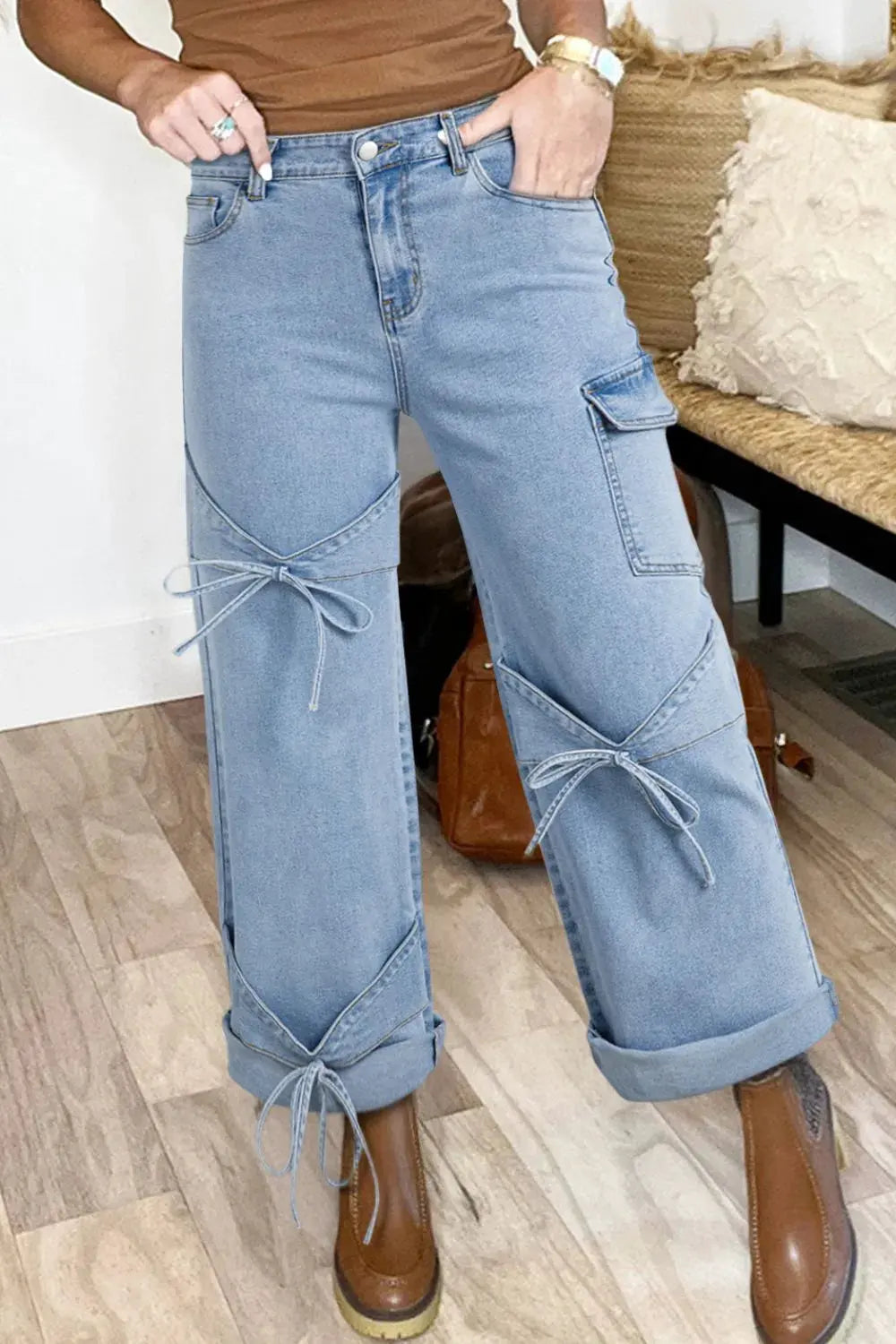 Bowknot Decor Cargo Jeans by Partner Label