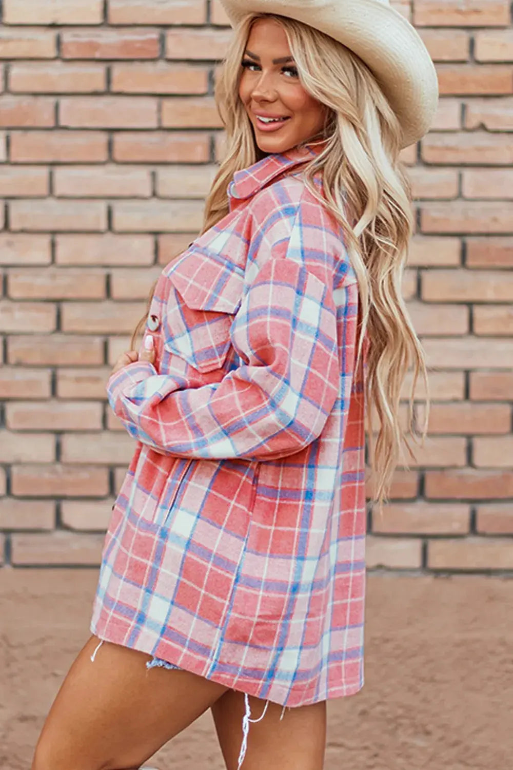Plaid Button Up Long Sleeve Shacket by Partner Label