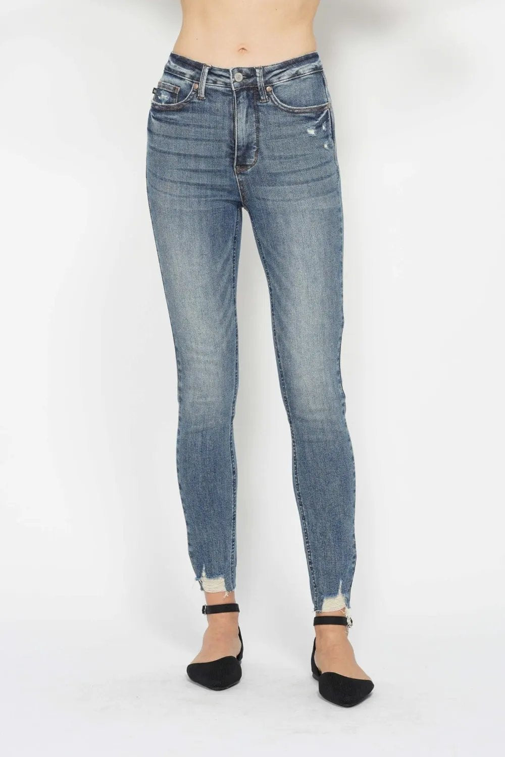 Judy Blue Full Size Tummy Control Vintage Wash Hem Destroy Skinny Jeans by Judy Blue