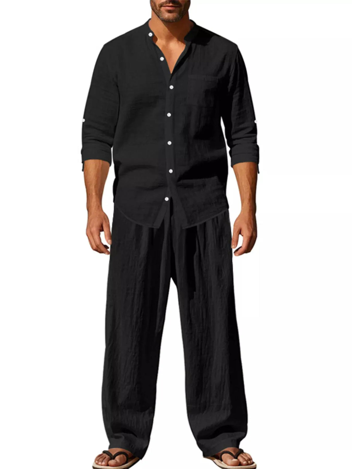 Men's Full Size Casual Button Up Shirt and Pants Plus Size by Trendsi