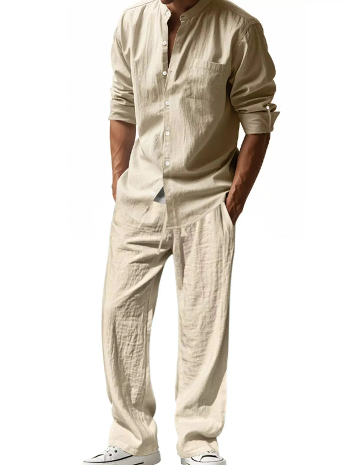Men's Full Size Casual Button Up Shirt and Pants Plus Size by Trendsi