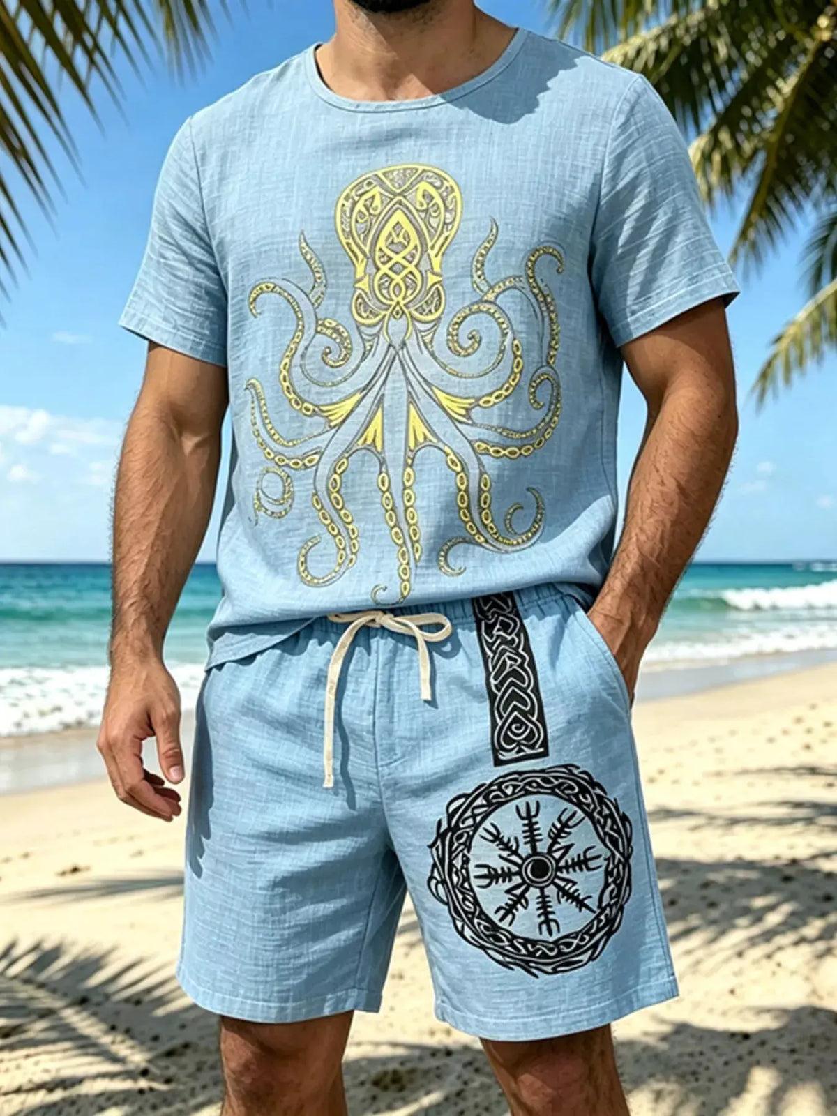 Men's Full Size Round Neck Tee and Shorts Set Plus Size by Trendsi