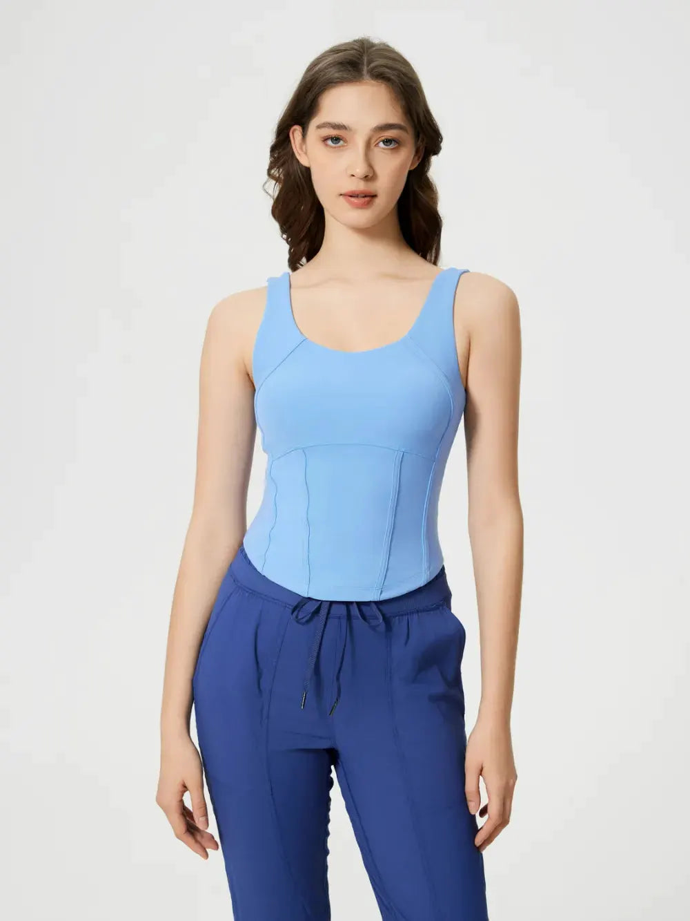 Millennia Round Neck Wide Strap Active Tank with Detachable Chest Pads by Millennia